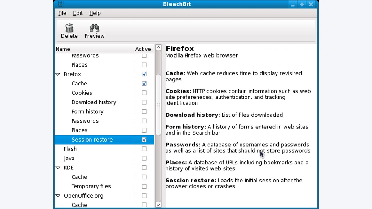 BleachBit Linux 版界面